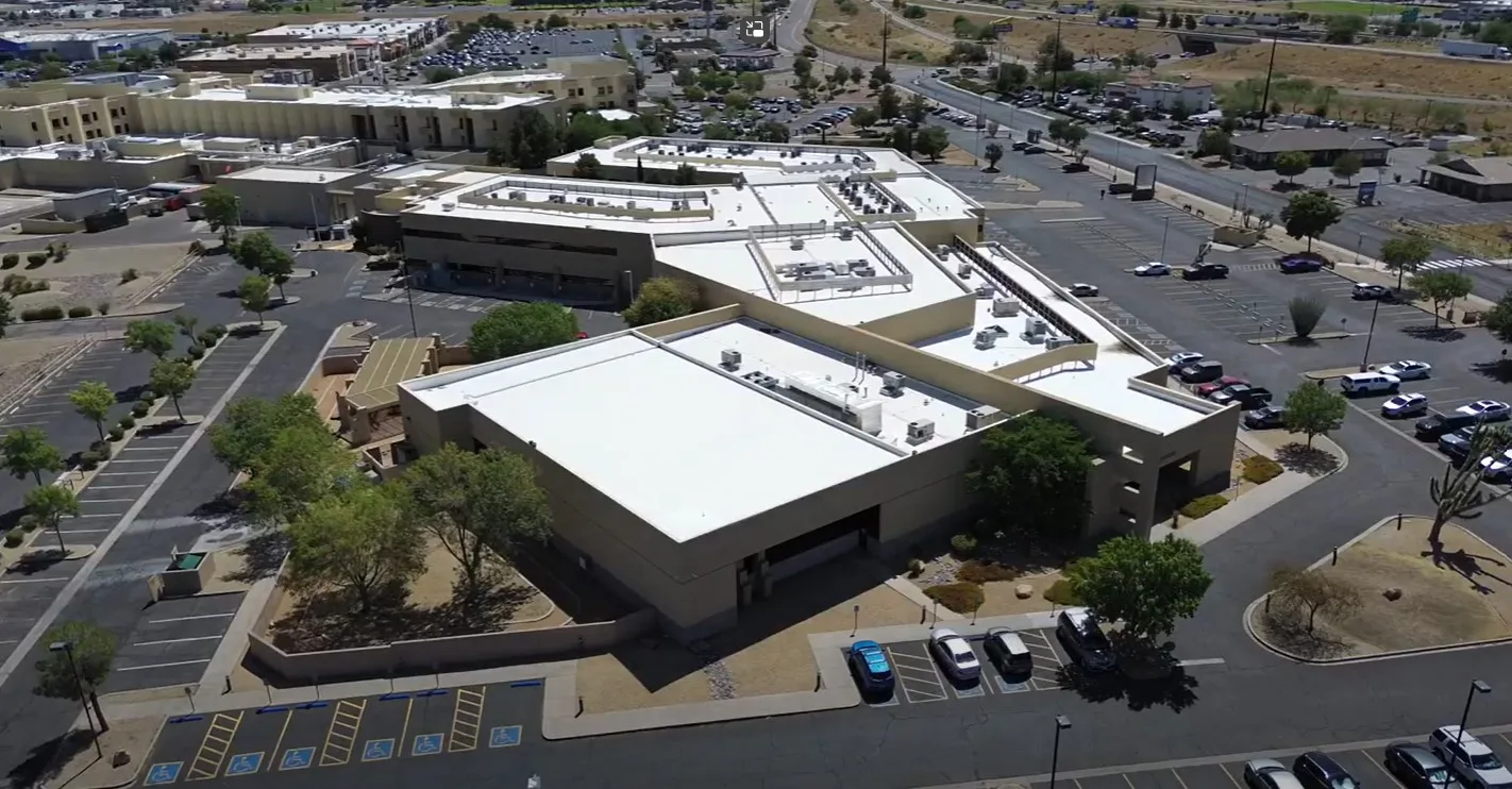 Canyon State Enterprises — KMRC Medical Center main campus, Kingman AZ: aerial of the completed commercial roofing
