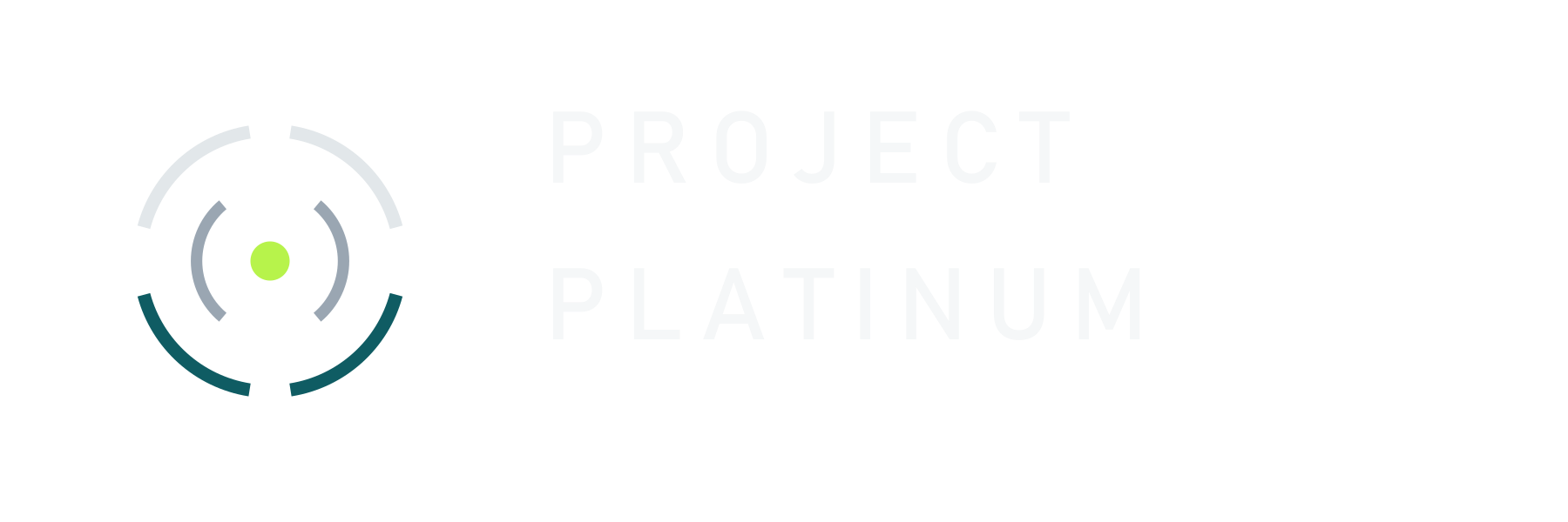 Project Platinum — horizontal lockup: a segmented orbital mark with a chartreuse center point beside the wordmark